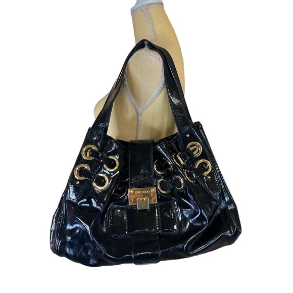🎄JIMMY choo black crinkled patent leather large riki tote bag - Picture 2 of 14